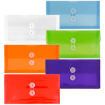 JAM Paper Plastic Booklet Envelopes #10, Button & String Closure, Assorted Colors, Pack Of 6 Envelopes