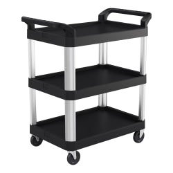 Cambro Service Cart Pro 3-Shelf Plastic Food Service Cart, 37-1/16inH x 23-13/16inW x 41-1/2inD, Black