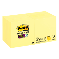 Post-it Super Sticky Pop-Up Notes, 3 in x 3 in, 16 Pads, 90 Sheets/Pad, 2x the Sticking Power, Canary Yellow