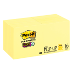 Post-it Super Sticky Pop-Up Notes, 3 in x 3 in, 16 Pads, 90 Sheets/Pad, 2x the Sticking Power, Back to School Supplies for Students, Sticky Notes for Textbooks and Notebooks, Canary Yellow