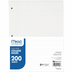 Office Depot Brand College-Ruled Notebook Filler Paper, 7-Hole Punched, 8 1/2in x 5 1/2in, 120 Sheets