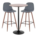 LumiSource Pebble Mid-Century Modern Table With 2 Chairs, Black/Walnut/Blue