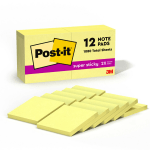 Post-it Super Sticky Notes, 3 in x 3 in, 12 Pads, 90 Sheets/Pad, 2x the Sticking Power, Back to School Supplies for Students, Sticky Notes for Textbooks and Notebooks, Canary Yellow