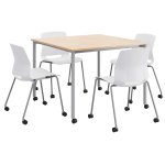 KFI Studios Dailey Square Dining Set With Caster Chairs, Natural/Silver/White