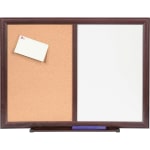 Lorell Non-Magnetic Melamine Dry-Erase Whiteboard Cork Combo Board, 24in x 18in, Mahogany Wood Frame