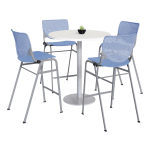 KFI Studios KOOL Round Pedestal Table With 4 Stacking Chairs, 41inH x 36inD, Designer White/Peri Blue