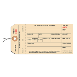 B O X Packaging Pre-Wired 1-Part Stub-Style Inventory Tags, # 8, 4000-4999, 6 1/4in x 3 1/8in, Manila, Case Of 1,000