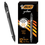 BIC Gel-ocity Quick Dry Retractable Gel Pens, Medium Point, 0.7 mm, Black Barrel, Black Ink, Pack Of 12