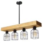 Lalia Home 4-Light Farmhouse Beam Pendant, 7-1/2inW, Light Wood/Black