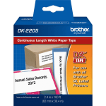 Brother DK-2205 Continuous-Feed Paper Roll Permanent Address Labels, Black On White, 2 7/16in x 100ft