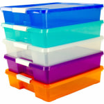 Storex Stackable Craft Boxes, Small Size, 3in x 14in x 14in, Assorted Bright, Carton Of 5