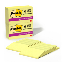 Post-it Super Sticky Notes, 4 in x 4 in, 6 Pads, 90 Sheets/Pad, 2x the Sticking Power, Playful Primaries Colors, Lined