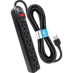 Digital Energy World 6-Outlet Surge Protector Power Strip with 15-Foot Cord (Black) - 6 x AC Power - 1875 VA - 350 J - 120 V AC Input - 15 ft