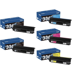 Brother TN336 High-Yield Black/Cyan/Magenta/Yellow Toner Cartridges, Pack Of 5 Cartridges, TN336BBCMY-OD