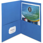 Business Source Letter Recycled Pocket Folder - 8 1/2in x 11in - 100 Sheet Capacity - 2 Inside Front & Back Pocket(s) - Paper - Blue - 35% Recycled - 25 / Box