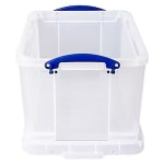 Really Useful Box Plastic Storage Container With Built-In Handles And Snap Lid, 32 Liters, 19in x 14in x 12in, Clear