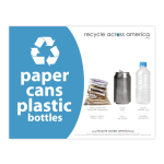 Recycle Across America Paper, Cans And Plastic Standardized Recycling Label, PCP-8511, 8 1/2in x 11in, Light Blue