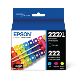 Epson Claria T222XL High-Yield Black/Cyan/Magenta/Yellow Ink Cartridges, Set Of 4 Cartridges, T222XL-BCS