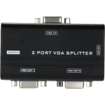 4XEM 2-Port VGA Splitter 250 MHz - 250 MHz to 250 MHz - 1920 x 1440 - 213 ft Maximum Operating Distance - VGA In - VGA Out - Silver Plated - Black