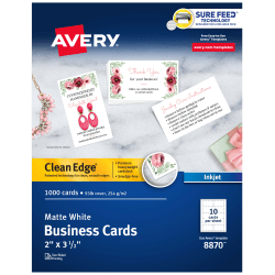 Avery Clean Edge Printable Square Cards With Sure Feed Technology & Rounded Corners, 2.5in x 2.5in, White, 180 Blank Cards For Inkjet Printers