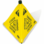 Rubbermaid Commercial 30in Pop-Up Caution Safety Cone - 12 / Carton - CAUTION, Attention, Cuidado Print/Message - 21in Width x 30in Height - Wall Mountable - Durable, Multilingual, Three-sided, Foldable - Yellow