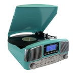 Trexonic Retro Wireless Bluetooth Record/CD Turntable, Turquoise