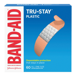 BAND-AID Brand TRU-STAY Plastic Strips Adhesive Bandages, All One Size, Box of 60