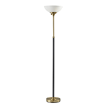 Adesso Bergen 300W Torchiere, 71inH, Frosted White Shade/Black And Antique Brass Base