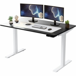 Rise Up Electric Standing Desk 48x30in Black Bamboo Desktop Dual Motors Adjustable Height White Frame (26-51.6in) with memory - Upgrade to a truly ergonomic, motorized sit stand up office desk featuring premium motors - one touch adjusting - memory