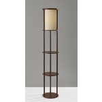 Adesso Stewart Round 2-Shelf Floor Lamp, 62-1/2inH, Off-White Shade/Walnut Base