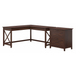 Bush Business Furniture Key West 60inW L-Shaped Corner Desk With Lateral File Cabinet, Bing Cherry, Standard Delivery