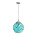 Elegant Designs Buoy Netted Glass Hanging Pendant, 12inW, Clear/Aqua Shade/Brushed Nickel Base