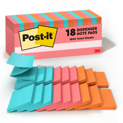 Post-it Pop Up Notes, 3 in x 3 in, 18 Pads, 100 Sheets/Pad, Clean Removal, Poptimistic Collection