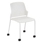 Safco Next Stack Chairs With Casters, White, Set Of 4 Chairs