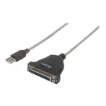 Manhattan USB-A to Parallel Printer DB25 Converter Cable, 1.8m, Male to Female, 1.2Mbps, IEEE 1284, Bus power, Black, Three Year Warranty, Blister - USB / parallel cable - USB (M) to DB-25 (F) - 6 ft - silver