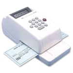 MAX USA Electronic Check Writer, 10-Digit, 3 13/16in x 4 7/16in x 9 1/8in, Gray/Platinum