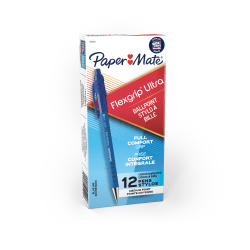 Paper Mate FlexGrip Ultra Retractable Pens, Medium Point, 1.0 mm, 42% Recycled, Blue Barrel, Blue Ink, Pack Of 12 Pens