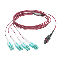 Eaton Tripp Lite Series 40G MTP/MPO to 4xLC Fan-Out OM4 Plenum-Rated Fiber Optic Cable, 40GBASE-SR4, Push/Pull Tabs, Magenta, 2 m - Patch cable - MTP/MPO multi-mode (M) to LC multi-mode (M) - 2 m - fiber optic - OM4 - plenum - magenta