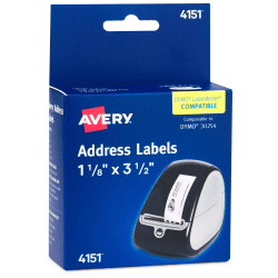 Avery Direct Thermal Roll Labels, 4151, Rectangle, 1-1/8in x 3-1/2in, Clear, 120 Labels Per Roll, 1 Box Per Roll