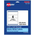 Avery Permanent Labels With Sure Feed, 94244-WMP250, Rectangle, 2-1/4in x 7-3/4in, White, Pack Of 1,000