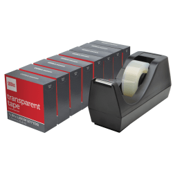 Office Depot Brand Desktop Tape Dispenser With 8 Transparent Tape Refill Rolls, Black