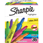 Sharpie Tank Highlighters, Chisel Tip, Assorted Color Highlighters, Value Pack, 36 Count