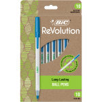 BIC ReVolution Round Stic Pens, Medium Point, 1.0 mm, 74% Recycled, Semi-Clear Barrel, Blue Ink, Pack Of 10 Pens