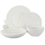 Gibson Elite Gracious Dining 16-Piece Bone China Double Bowl Dinnerware Set, White