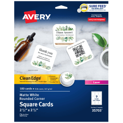 Avery Clean Edge Printable Business Cards With Sure Feed Technology for Laser Printers, 2in x 3.5in, White, 2,000 Blank Cards