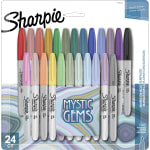 Sharpie Mystic Gems Permanent Markers, Fine Point, White Barrels, Assorted Ink Colors, Set Of 24 Markers