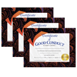 Hayes Certificates, 8-1/2in x 11in, Good Conduct, 30 Certificates Per Pack, Set Of 3 Packs