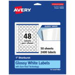 Avery Glossy Permanent Labels With Sure Feed, 94606-WGP50, Starburst, 1in, White, Pack Of 2,400