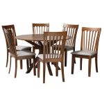 Baxton Studio Lore 7-Piece Dining Set, 29-15/16inH x 47-1/4inW x 47-1/4inD, Gray/Walnut