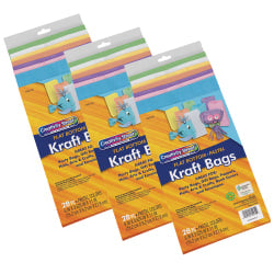 Creativity Street Kraft Bags, 6in x 3-5/8in x 11in, Assorted Pastel Colors, 28 Bags Per Pack, Set Of 3 Packs